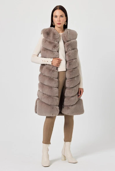 Vittoria Vizon Tüylü Uzun Yelek - 2