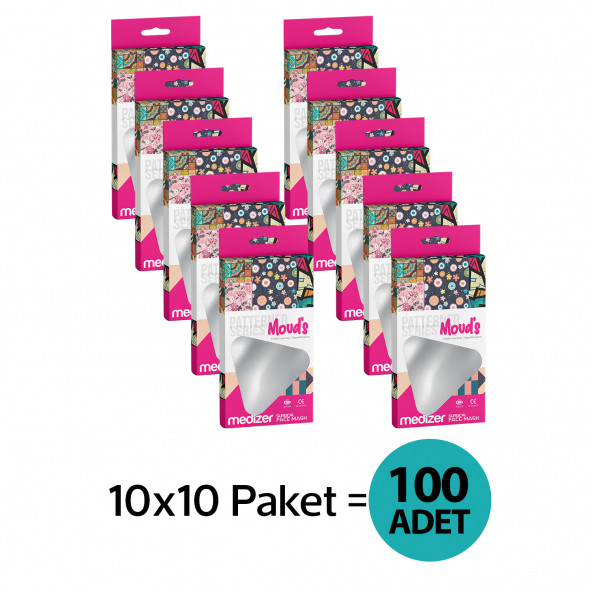 Medizer Siyah Yüzler Desenli Cerrahi Maske Meltblown Kumaş - 10'lu 10 Kutu - 9