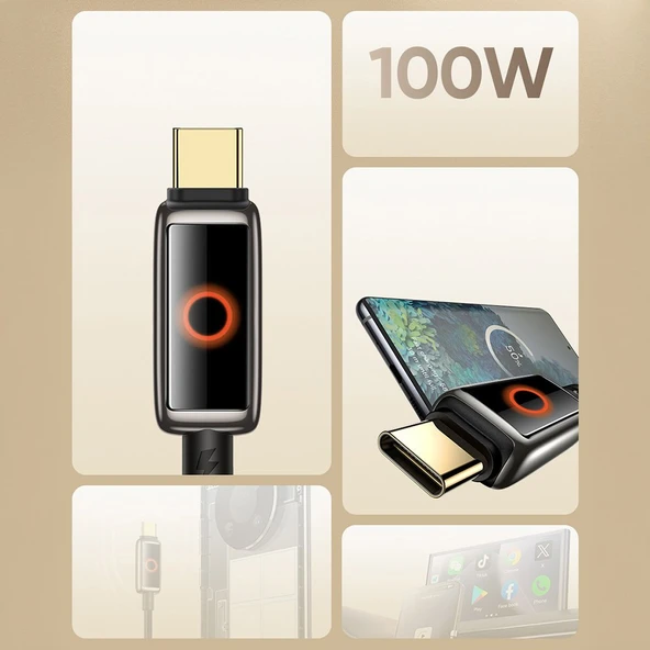 Mcdodo CA-6650 6A USB Typec Halo Solunum Işıklı Şarj Kablosu 1.2M - Siyah - 4