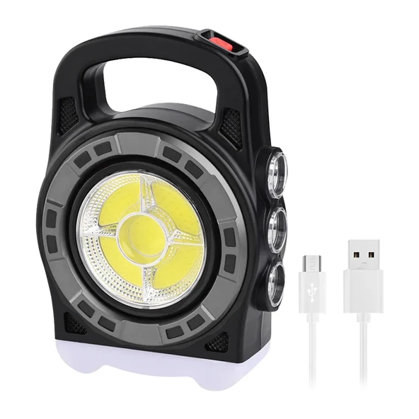 POWERMASTER HB-6678C COB LEDLİ 20 WATT 3 KADEMELİ ŞARJ EDİLEBİLİR USB ÇIKIŞLI SOLAR LAMBA