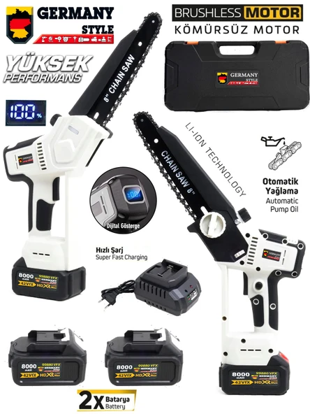 Germany Style Kömürsüz Motor 6 Akülü Ağaç Kesme Dal Budama Testeresi İkili Set - 2