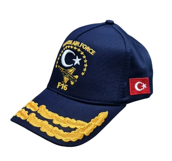 F16 TURKISH AIR FORCE LACİVERT ÇİFT DEFNE DALI İŞLEMELİ