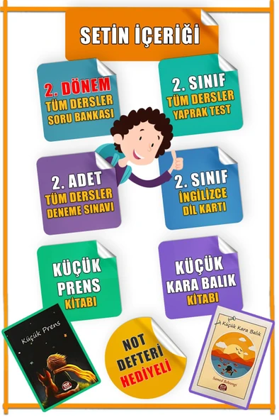 2.Sınıf Tüm Dersler 2.Dönem'e Hazırlık Seti - 6 Kitap -  508 Sayfa - 2