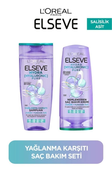 ELSEVE Hydra Pure Salisilik Asit içeren Yağlanma Karşıtı Nemlendirici Şampuan + Saç Kremi Seti