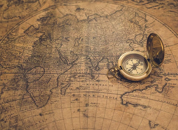 Vintage Dünya Haritası ve Pusula Duvar Kağıdı - Resim 7