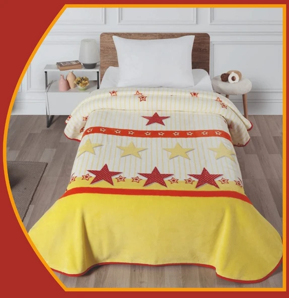 Polo Life Taraftar Yıldız Tek Kişilik Battaniye (160x220)-GS SARI KIRMIZI