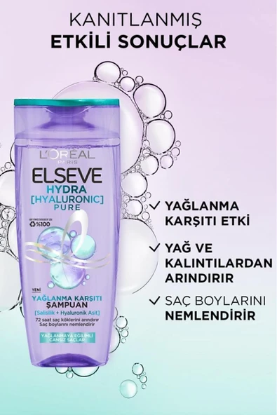 ELSEVE Hydra Pure Salisilik Asit içeren Yağlanma Karşıtı Nemlendirici Şampuan + Saç Kremi Seti - 5