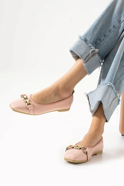 Albishoes Kadın Kroko Babet Tokalı Hafif Rahat Şık İş Ofis Günlük Ayakkabı Tokalı Kadın Babet