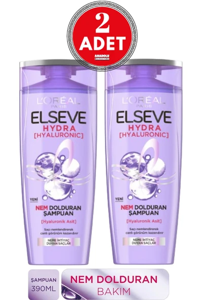 ELSEVE LOreal Paris Elseve Hydra Hyaluronic Nem Dolduran Şampuan 390 ml 2 Adet