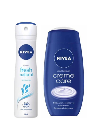 NIVEA Fresh Natural 150ml Deodorant + Creme Care 250ml Duş Jeli