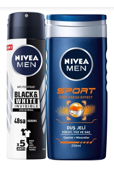 NIVEA Erkek Deodorant 150 ml + Men Sport Duş Jeli 250 ml ASEL753