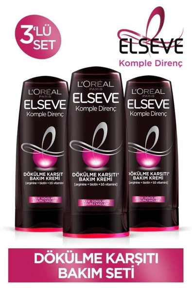 ELSEVE Komple Direnç Dökülme Karşıtı Bakım Kremi 360 ml 3'lü Set