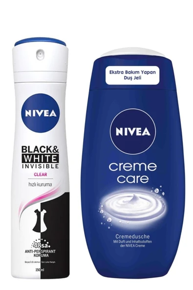 NIVEA Deodorant B&w Clear Sprey Kadın 150 ml + Kadın Duş Jeli Crème Care 250 ml 4005900338099