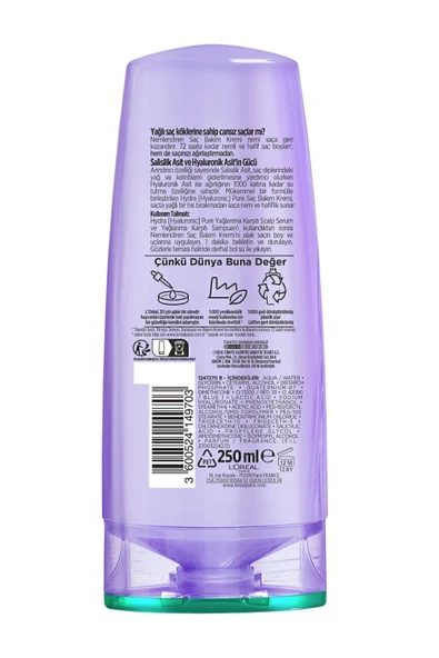 ELSEVE Hydra hyaluronic Pure Salisilik Asit Içeren Yağlanma Karşıtı Nemlendirici Saç Kremi 250ml - 6