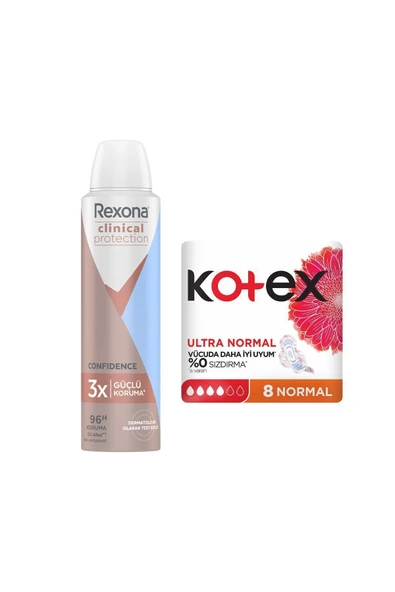 REXONA Clinical Protection Kadın Sprey Deodorant Confidence 150 ml Kotex Ped Ultra Normal 8'li - 2