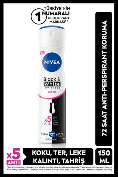 NIVEA MEN Erkek Sprey Deodorant Deep Dimension 150ml ve Kadın Sprey Deodorant Black&White Invisible Clear - 2