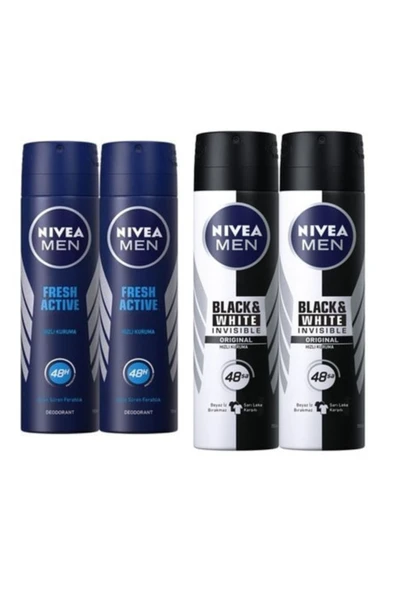 NIVEA Fresh Active Erkek Sprey Deodorant 150 ml X 2 Adet-ınvisible Black&white Original Power Erkek Deo.