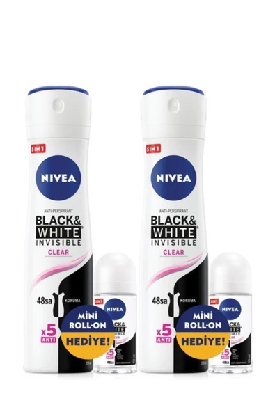NIVEA Nıvea B&w Clear Kadın Deo Sprey 150 Ml +b&w Clear Mini Roll-on 25 Ml X2 - 2