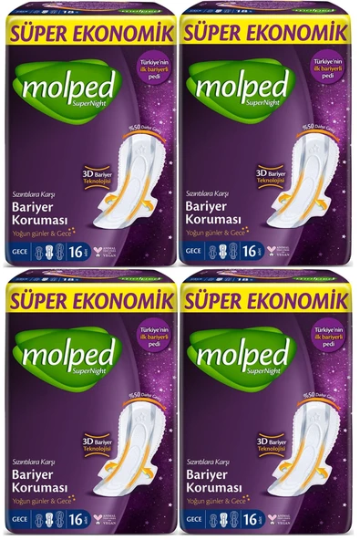 MOLPED Supernight Hijyenik Ped Gece Ekstra Uzun 16'lı 4 Adet