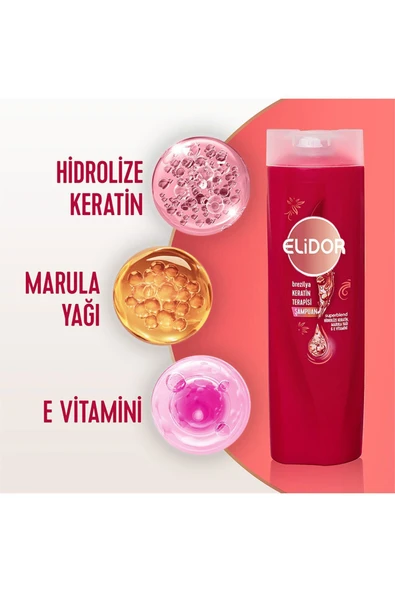 ELİDOR Şampuan Brezilya Keratin Terapisi Hidrolize Keratin Marula Yağı E Vitamini 400 ml X3 - 5