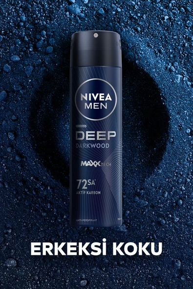NIVEA MEN Erkek Sprey Deodorant Deep Dimension Aktif Karbon 150ml, 72 Saat Anti-perspirant Ter Koruması - 5