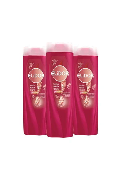 ELİDOR Şampuan Brezilya Keratin Terapisi Hidrolize Keratin Marula Yağı E Vitamini 400 ml X3 - 2