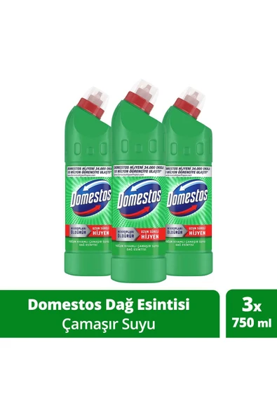 DOMESTOS Çamaşır Suyu Yoğun Kıvamlı Maksimum Hijyen Dağ Esintisi 750 ml X3 Adet