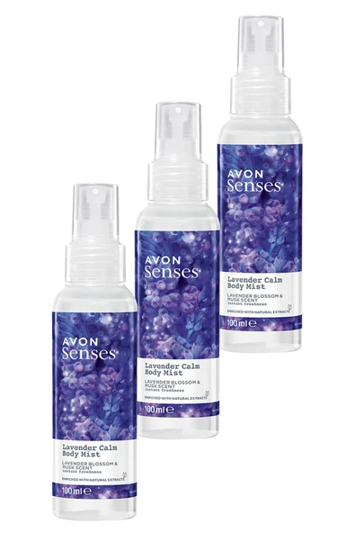 AVON Lavender Calm Lavanta ve Misk Kokulu Vücut Spreyi 100 Ml. Üçlü Set