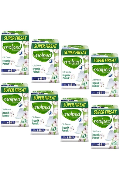 MOLPED Pure Soft Gece 18 Li Hijyenik Ped 8 Adet