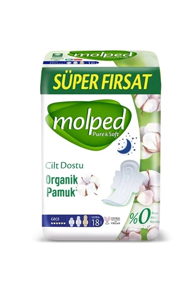 MOLPED Pure Soft Gece 18 Li Süper Fırsat Hijyenik Ped