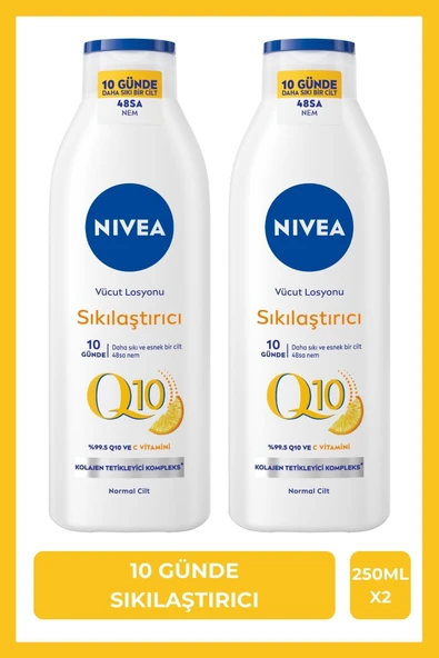 NIVEA Q10 Sıkılaştırıcı Vücut Losyonu 250ml, C Vitamini, 48 Saat Nemlendirici, Esnek Cilt, X2 Adet