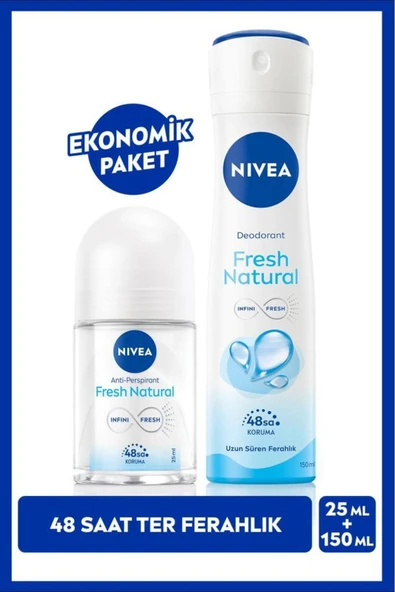 NIVEA Kadın Sprey Deodorant Fresh Natural 150ml Ve Mini Roll-on Fresh Natural 25ml