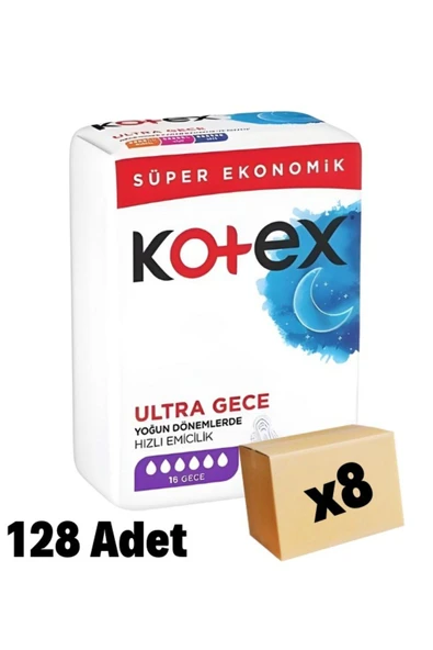 KOTEX Ultra Hijyenik Ped Gece 16'lı 8 Paket 128 Adet