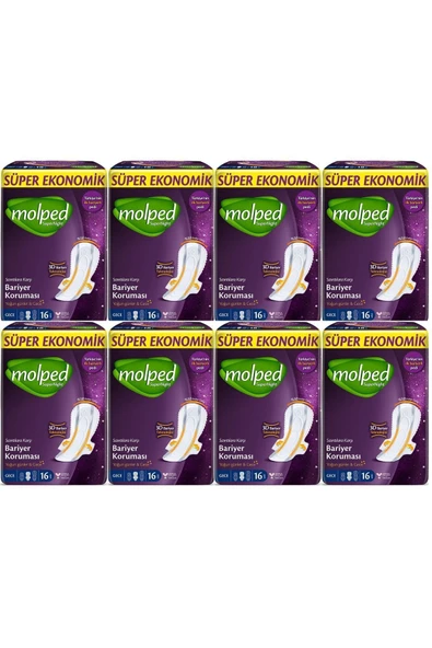 MOLPED Supernight Hijyenik Ped Gece Ekstra Uzun 16'lı 8 Adet