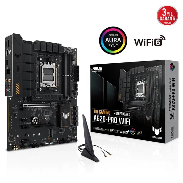 ASUS TUF GAMING A620-PRO WIFI, 4xDDR5, 2x M.2, HDMI, DP, Type-C, AMD Ryzen 7000 Serisi, AM5 Soket GAMING Anakart