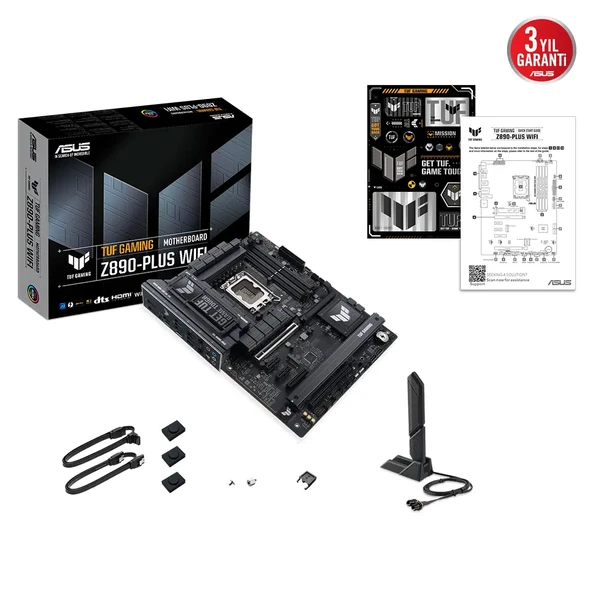 ASUS TUF GAMING Z890-PLUS WIFI, 9066MHz OC, 4xDDR5 4x M.2, HDMI, DP, Type-C, Wi-Fi 7, Bluetooth 5.4, Intel Core Ultra CPU(Seri 2), LGA1851 Soket, Gaming Anakart