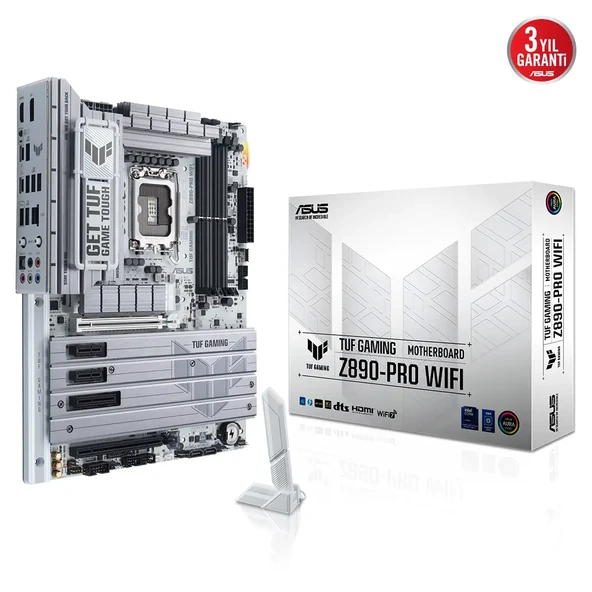 ASUS TUF GAMING Z890-PRO WIFI, 9066MHz OC, 4xDDR5, 4x M.2, HDMI, DP, 2xThunderbolt, 2xType-C, Wi-Fi 7, Bluetooth 5.4, Intel Core Ultra CPU(Seri 2), LGA1851 Soket, Gaming Anakart
