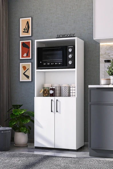 2 Kapaklı Bölmeli Mikrodalga Fırın Dolabı Mini Fırın Mutfak Dolabı 2 Kapılı Erzak Dolabı - Resim 2