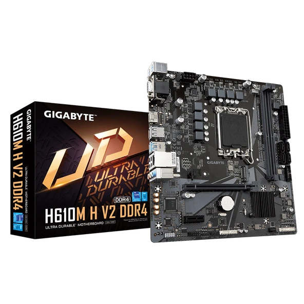 GIGABYTE H610M H V2 DDR4, rev1.0, 3200Mhz. 2xDDR4, M.2, D-SUB, HDMI, 12-13.Nesil, LGA1700 Soket, Anakart