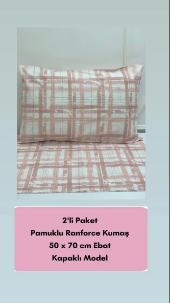 NİVEMESHOME PEMBE EKOSE DESEN 2 Lİ YASTIK KILIFI KAPAKLI 50X70