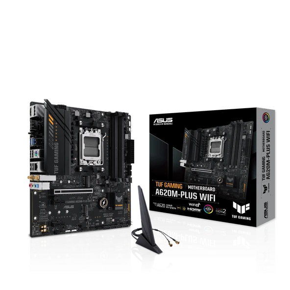 ASUS TUF GAMING A620M-PLUS WIFI, 4xDDR5, 2x M.2, HDMI, 2xDP, Wi-Fi 6, Bluetooth v5.3, AMD Ryzen 7000 Serisi, AM5 Soket Anakart