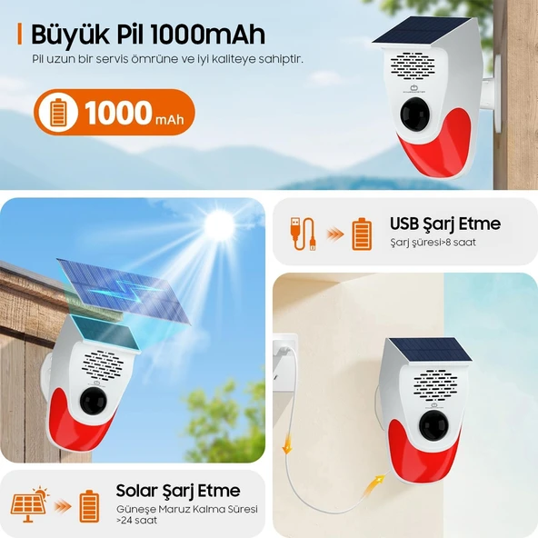 Ayt Powermaster Pm-26240 Solar Güneş Enerjili Sesli Işıklı Alarm Sistemi Kumandalı Alarm Flash Işıklı - 3