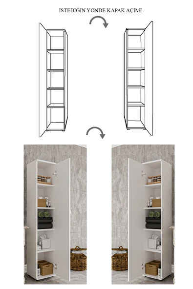 Banyo Dolabı Mutfak Ofis Çalışma Dosya Dolabı Tek Kapaklı 5 Bölmeli Çok Amaçlı Dolap - 4