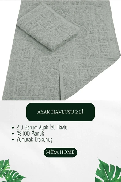 2 li Ayak İzli Banyo Ayak Havlusu %100 Pamuklu Renkli 50X70 Cm Menom - 3