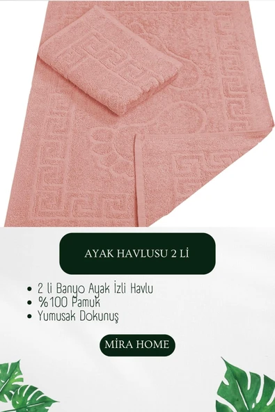 2 li Ayak İzli Banyo Ayak Havlusu %100 Pamuklu Renkli 50X70 Cm Menom