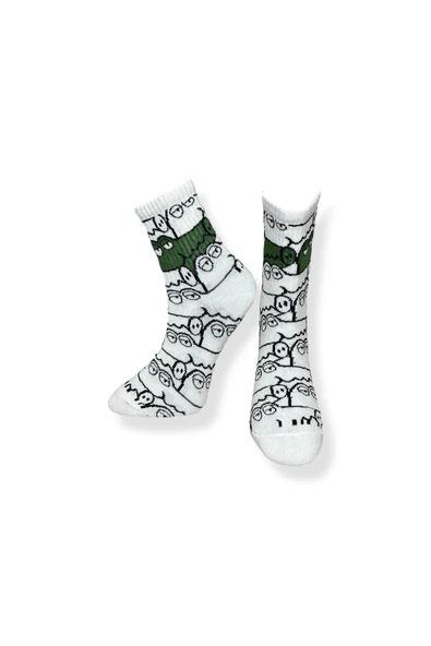 Tekli Unisex Timsah Desenli Beyaz Renkli Esnek Nem Alabilen Pamuklu Çorap - Resim 3