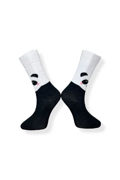 Tekli Unisex Panda Desenli Siyah Renkli Esnek Nem Alabilen Pamuklu Çorap - 2