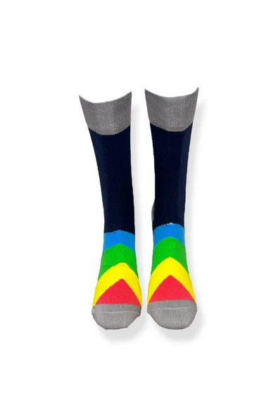 Tekli Unisex Desenli Lacivert Renkli Esnek Nem Alabilen Pamuklu Çorap - Resim 4