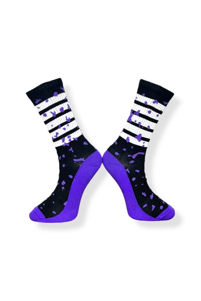 Tekli Unisex Desenli Siyah Renkli Esnek Nem Alabilen Pamuklu Çorap - Resim 2