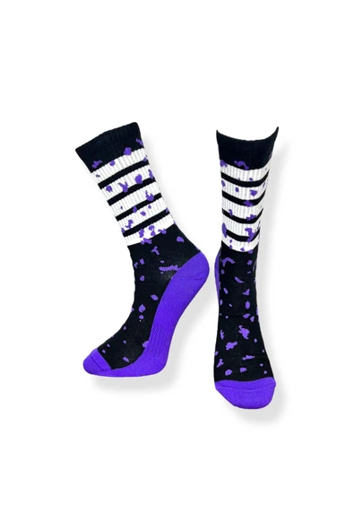 Tekli Unisex Desenli Siyah Renkli Esnek Nem Alabilen Pamuklu Çorap - Resim 3